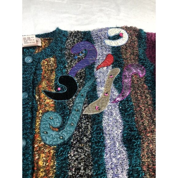 Jocelyn Smith Sweater Cardigan Woman Multicolor Embroidered Knit Size Large - Picture 3 of 8